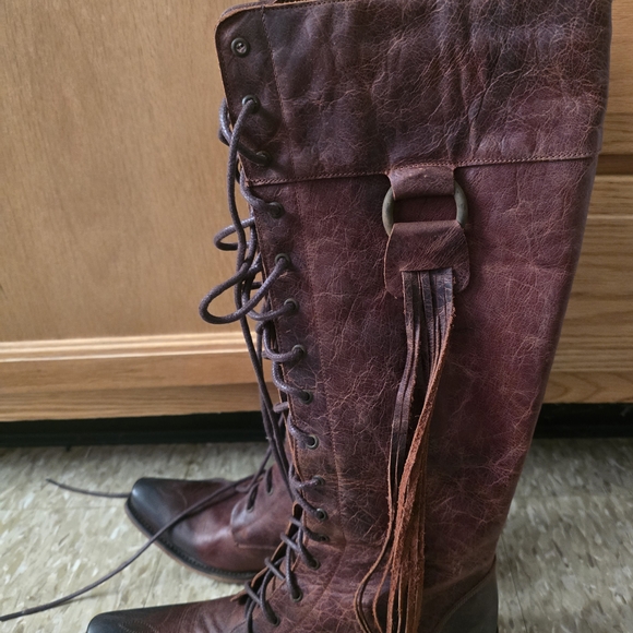 Red and Brown Lace Up Boots with Distressed Leather - Picture 8 of 8